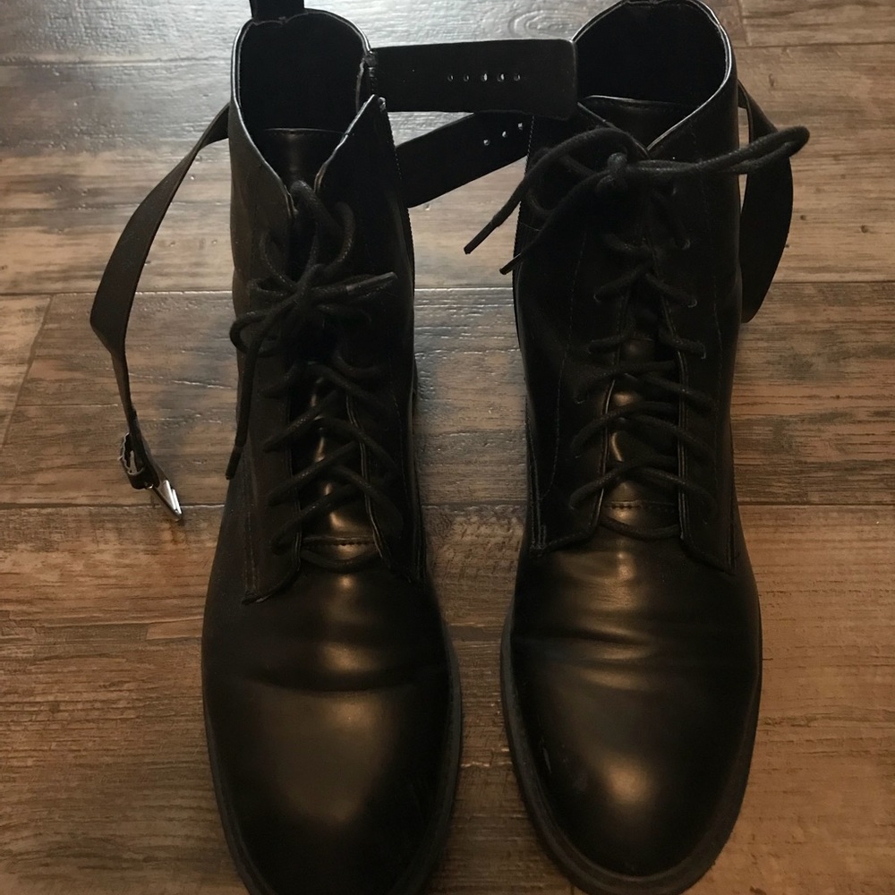 Black Combat Boots Lace Up Buckle Zipper Size 10